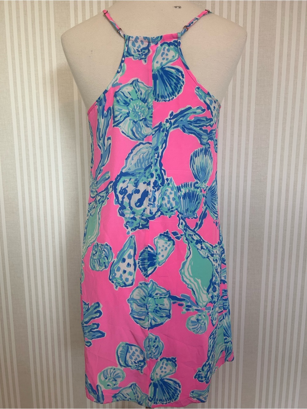 Lilly Pulitzer Clara Slip Halter Dress 100% Silk Women’s Size XS Pink/Blue Shell - Picture 3 of 11